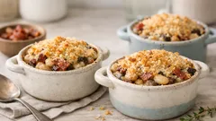 Zapečené misky s houbami a máslovými fazolemi: sytá večeře do sychravých dnů